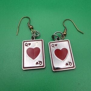 VTG Queen Of Hearts Playing Card Earrings